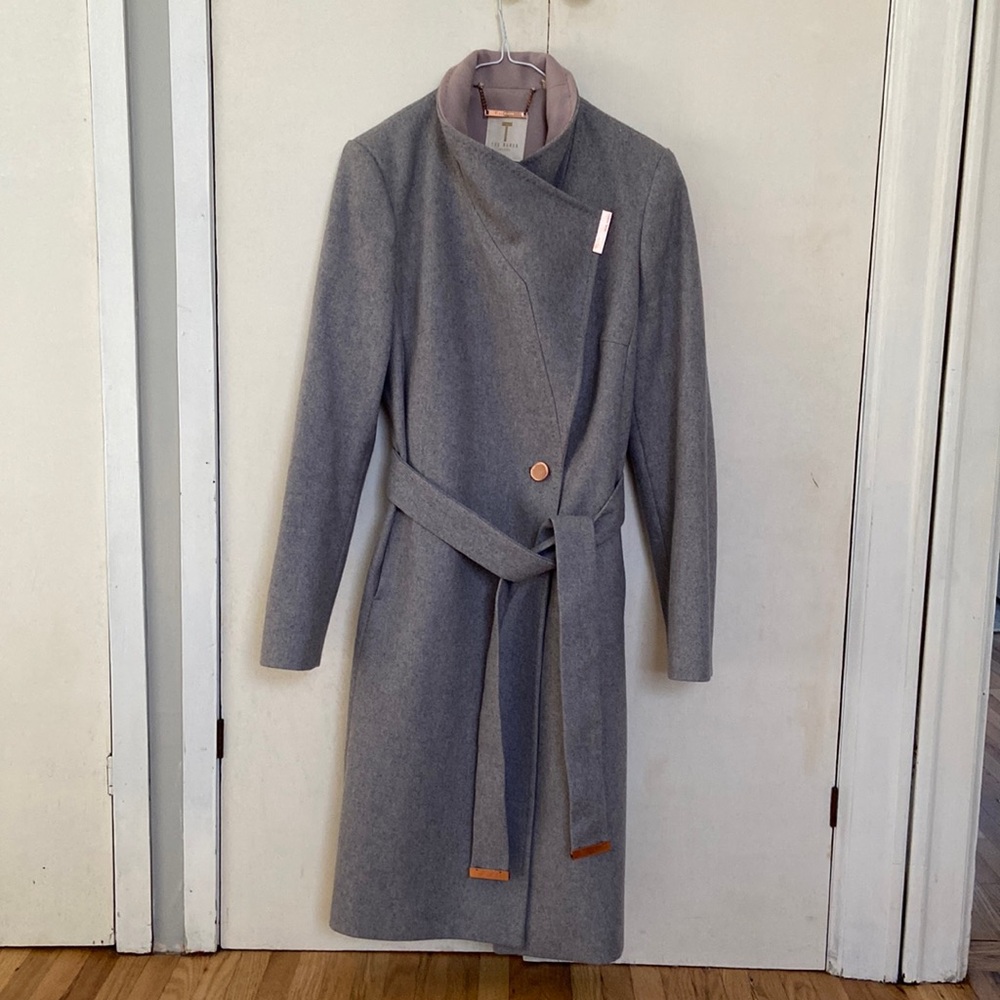Ted Baker wool wrap coat size 2 (US 4-6) grey and lavender